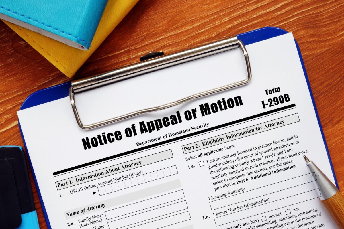 Notice of Appeal or Motion Form on Clipboard