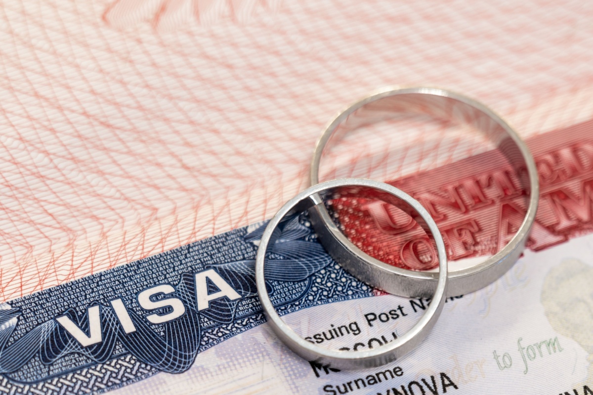 visa with two marriage bands on top of it